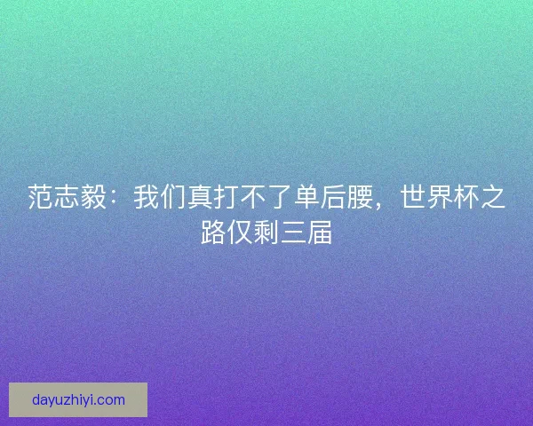 范志毅：我们真打不了单后腰，世界杯之路仅剩三届