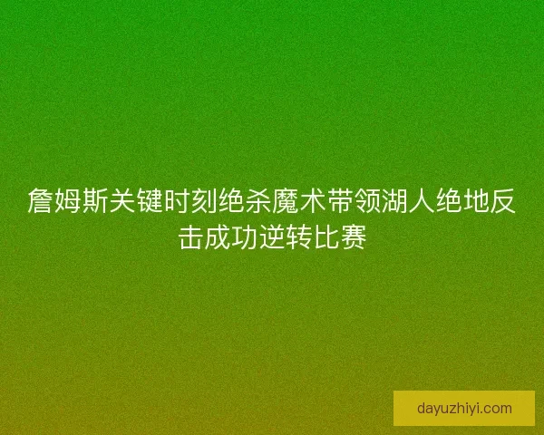 詹姆斯关键时刻绝杀魔术带领湖人绝地反击成功逆转比赛